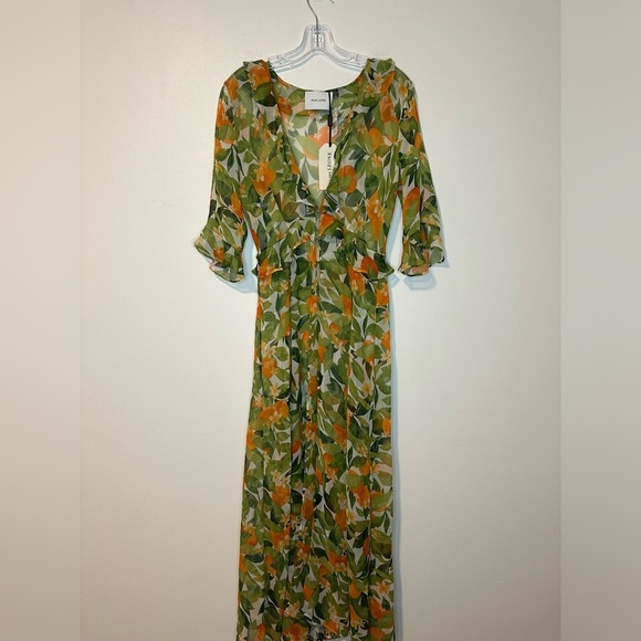 We Are Leone Ruby Ruffle Floral 100% Silk Maxi Cardigan Coverup Duster NWT - Picture 10 of 11